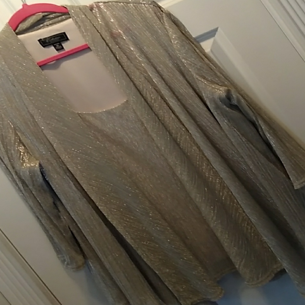 Elegant top, metallic,looks like tank & jacket 2x